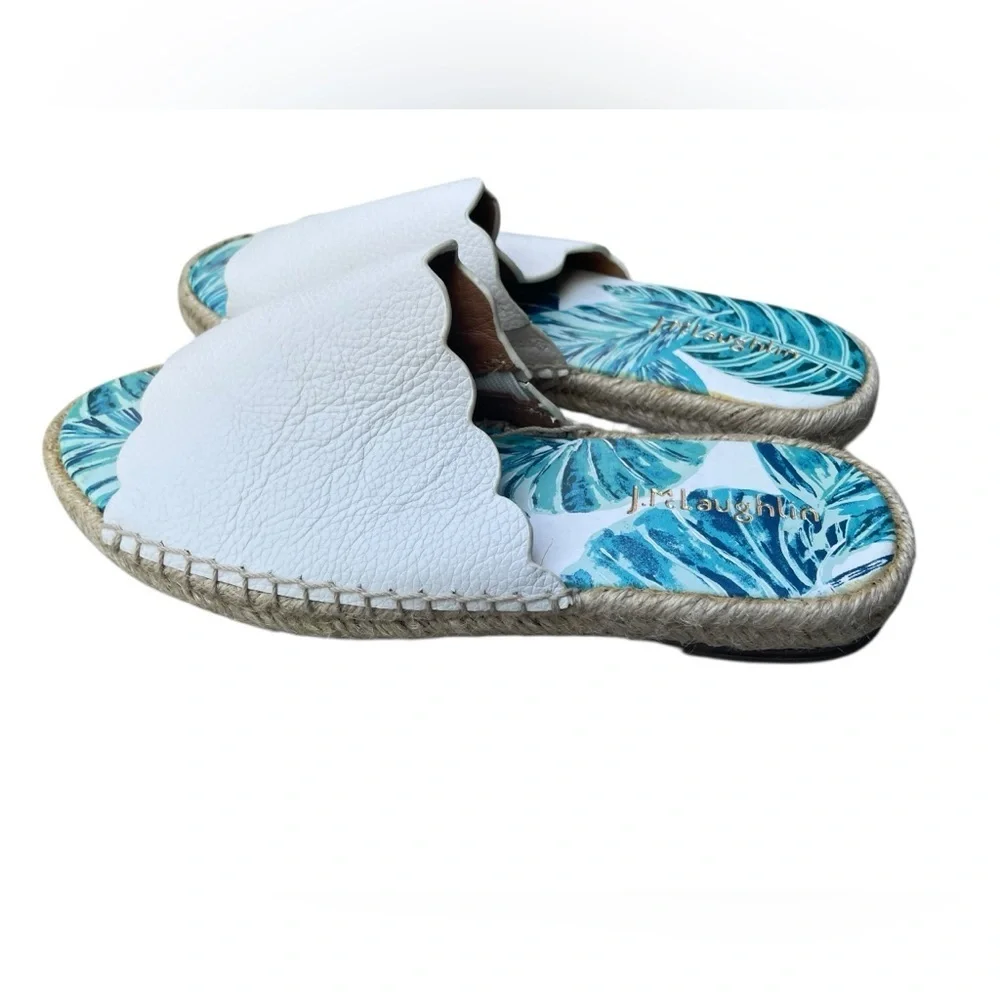 J. Mclaughlin Pebbled Leather Aires Slides Tropical Espadrille Sandals Shoes 7M